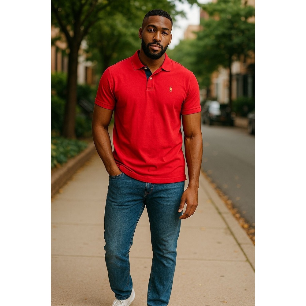 US Polo Assn Mens Red Luxury Feel Short Sleeve Polo Shirt 11C448 Large